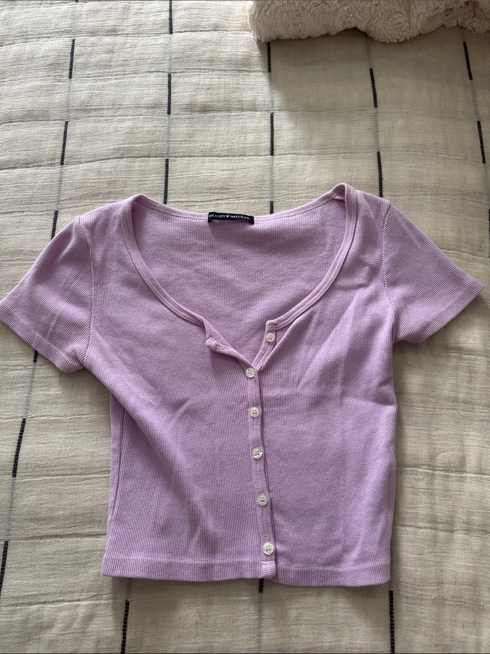 Brandy Melville Lavender Ribbed Button-Front Crop Top